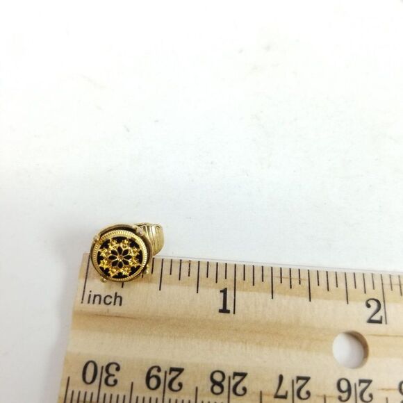 Vintage Avon Black and Gold Tone Floral Design Round Clip On Earrings, Small - Picture 5 of 6